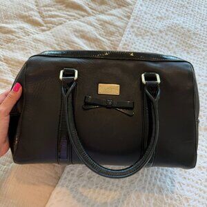 St John Luxury Black Patent Leather Gold Plate Footed Bag Tote Purse